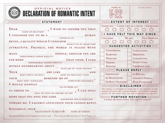 Declaration Of Romantic Intent -NEAPARAT.ro
