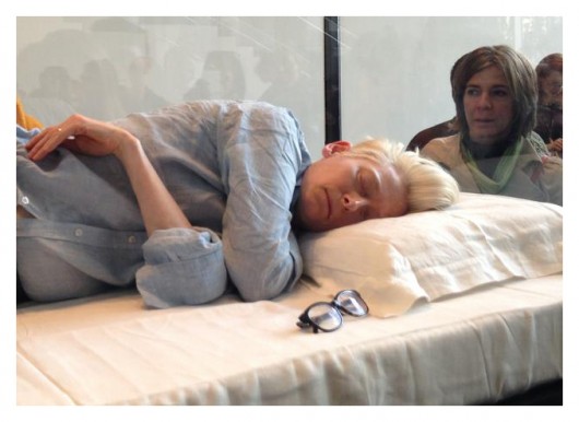 Tilda Swinton As Art Piece At MoMA