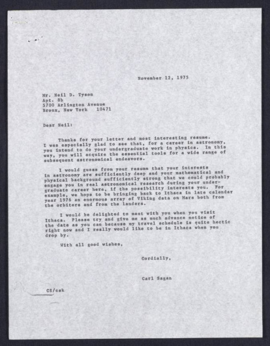 Carl Sagan Writes - Letter to 17-Year-Old Neil deGrasse Tyson (1975)